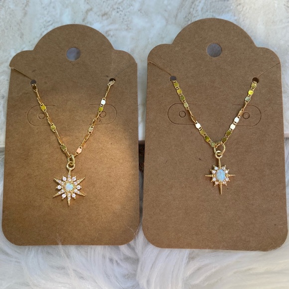 Gold Plated Oval Opal Star Pendant Necklace - Picture 4 of 4